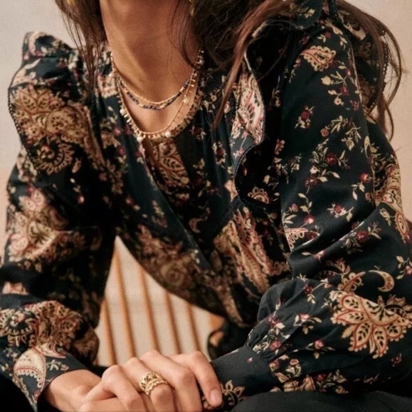 Sezane Meadow Blouse in Paisley Noir size 36 NWT - Picture 3 of 12